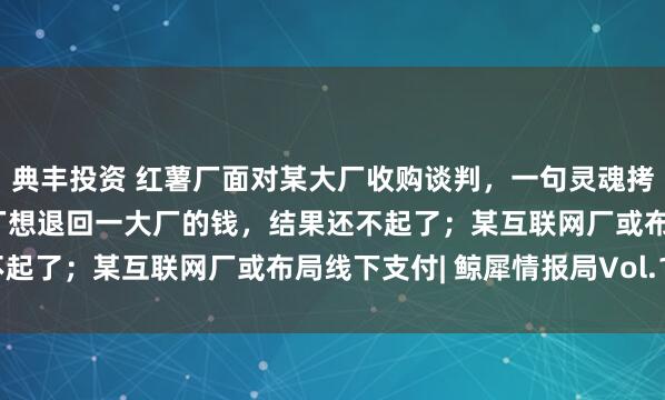 典丰投资 红薯厂面对某大厂收购谈判，一句灵魂拷问让对方变弱势方；某厂想退回一大厂的钱，结果还不起了；某互联网厂或布局线下支付| 鲸犀情报局Vol.11